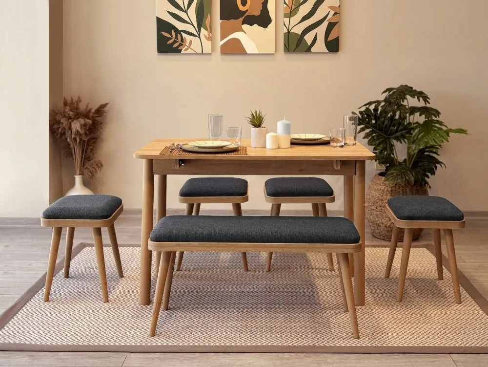 Vina Mini 06 1053 Oak Anthracite set : sto, stolice i klupa
