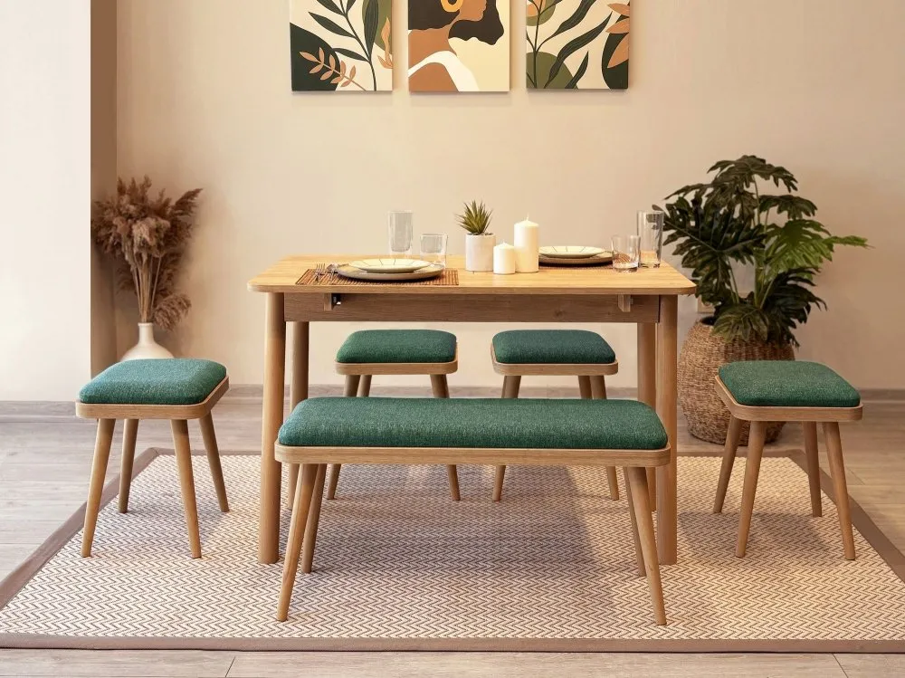 Vina Mini 06 1070 Oak Green set : sto, stolice i klupa