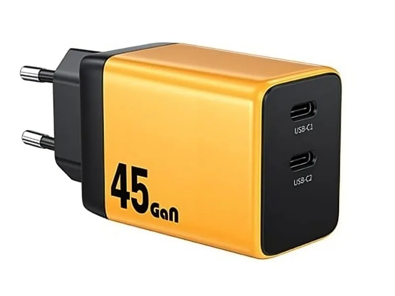 WP-U33 Super brzi Strujni GaN Punjač, 2-porta USB (2 x 3.1 tipC) 45W, žuti