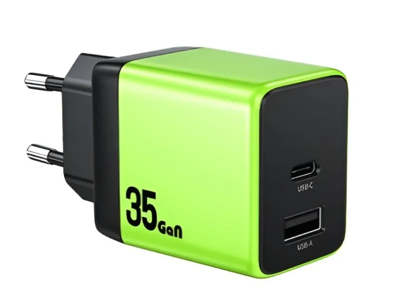 WP-U36 Super brzi Strujni GaN Punjač, 2-porta USB (3.0 i 3.1 Tip C) 35W, zeleni