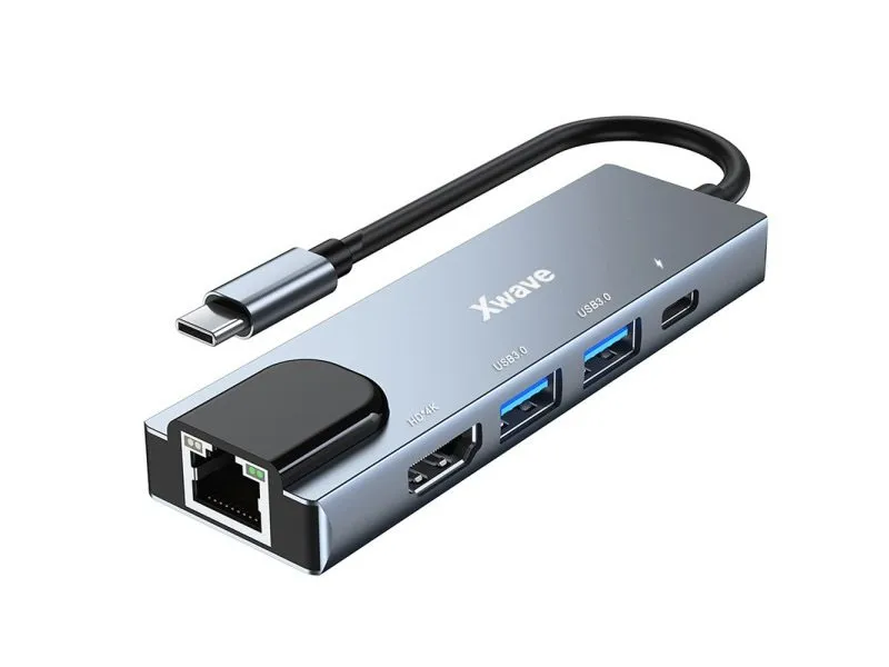 Xwave 5 in1 adapter TIP-C na HDMI/USB3.0/PD/RJ-45/Port replikator