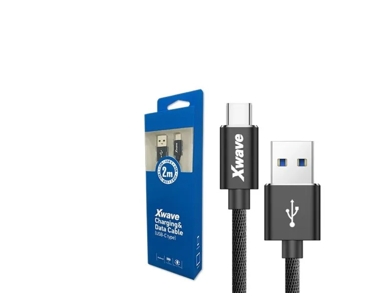 Kabl USB Tip C muški na Tip A muški 2M 3A, PVC crni pleteni