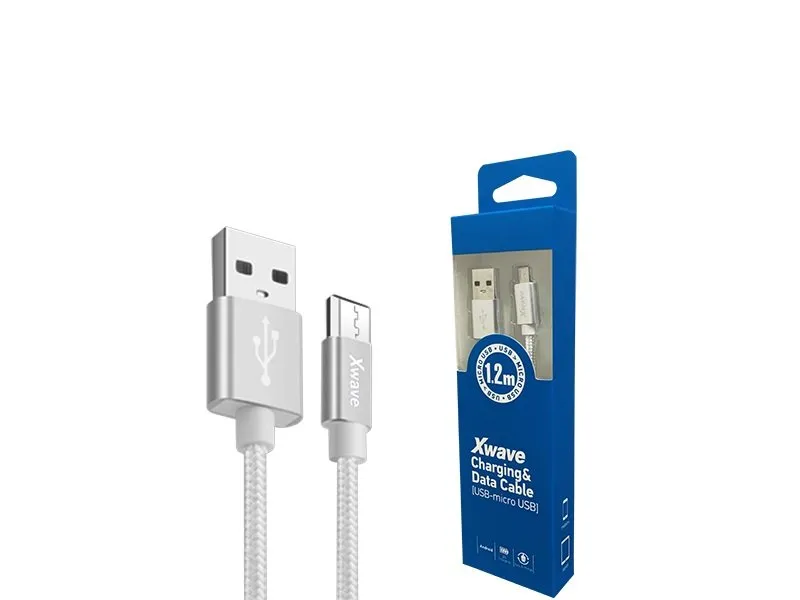Kabl USB2.0 na Micro USB 1.2M,2A,aluminium,upleten srebrni