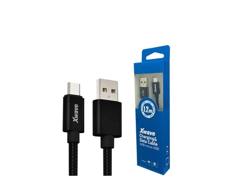 Kabl USB2.0 na Micro USB 1,2M,2A,aluminium,upleten,crni