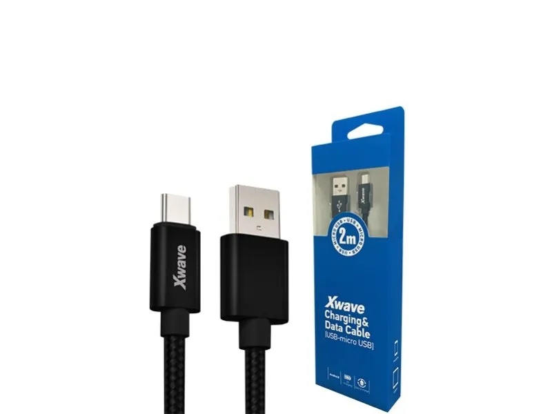 Kabl USB2.0 na Micro USB 2M,2A,aluminium,upleteni,crni
