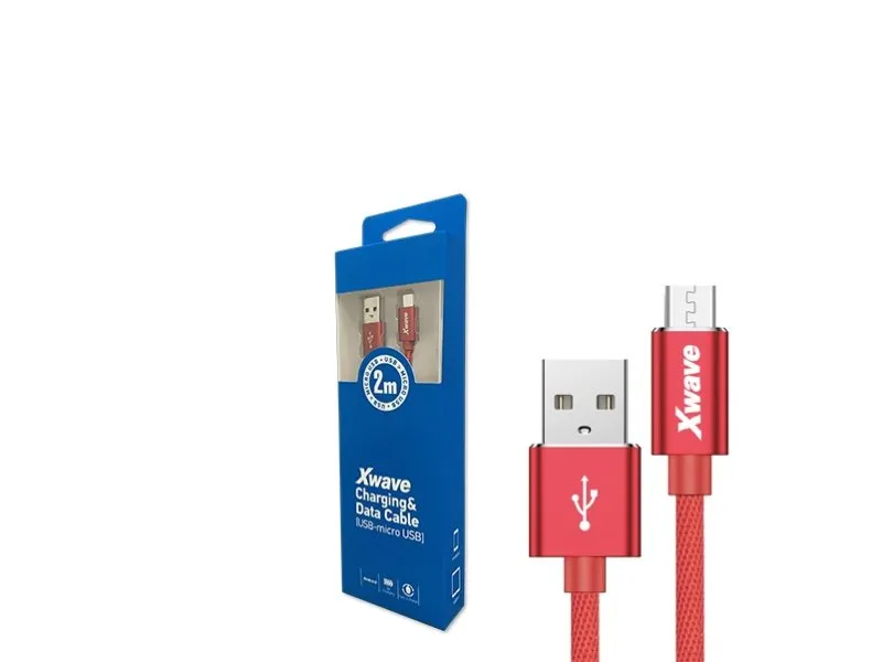 Kabl USB2.0 na Micro USB 2M,2A,aluminium,upleteni,crveni