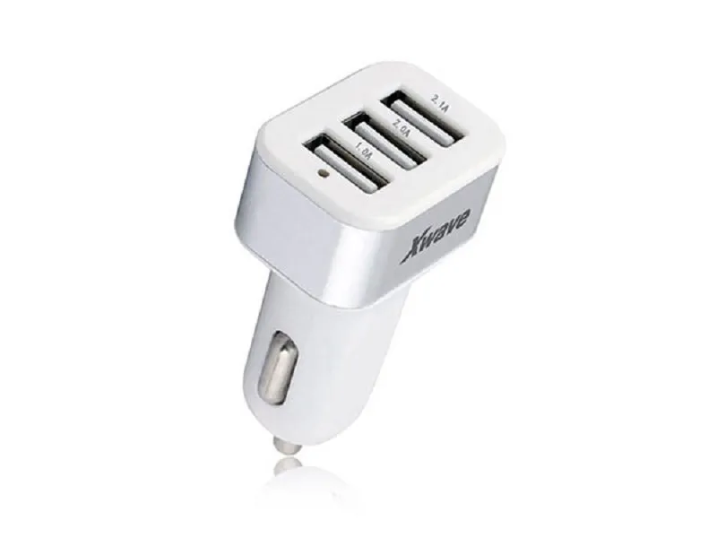 USB brzi AUTO punjač za mobilne, tablete, Triple 3 x USB 2.1.A/2A/1.5A 5/9/12V srebrno-bela
