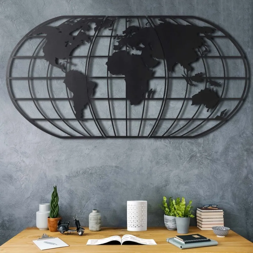 Zidna dekoracija World Map Globe Led Black