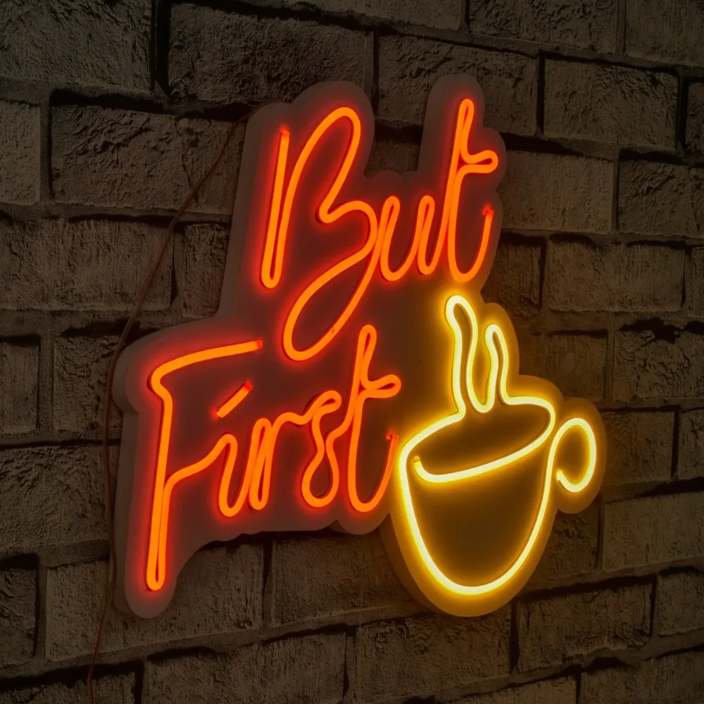 Zidna LED dekoracija But First Coffee RedYellow