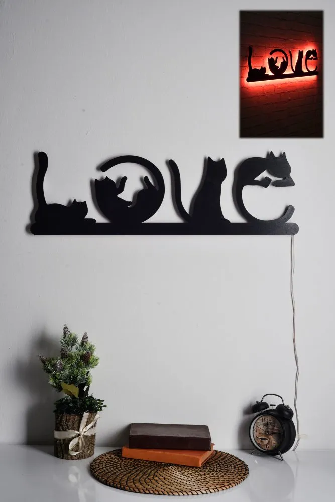 Zidna LED dekoracija Cat Love Red