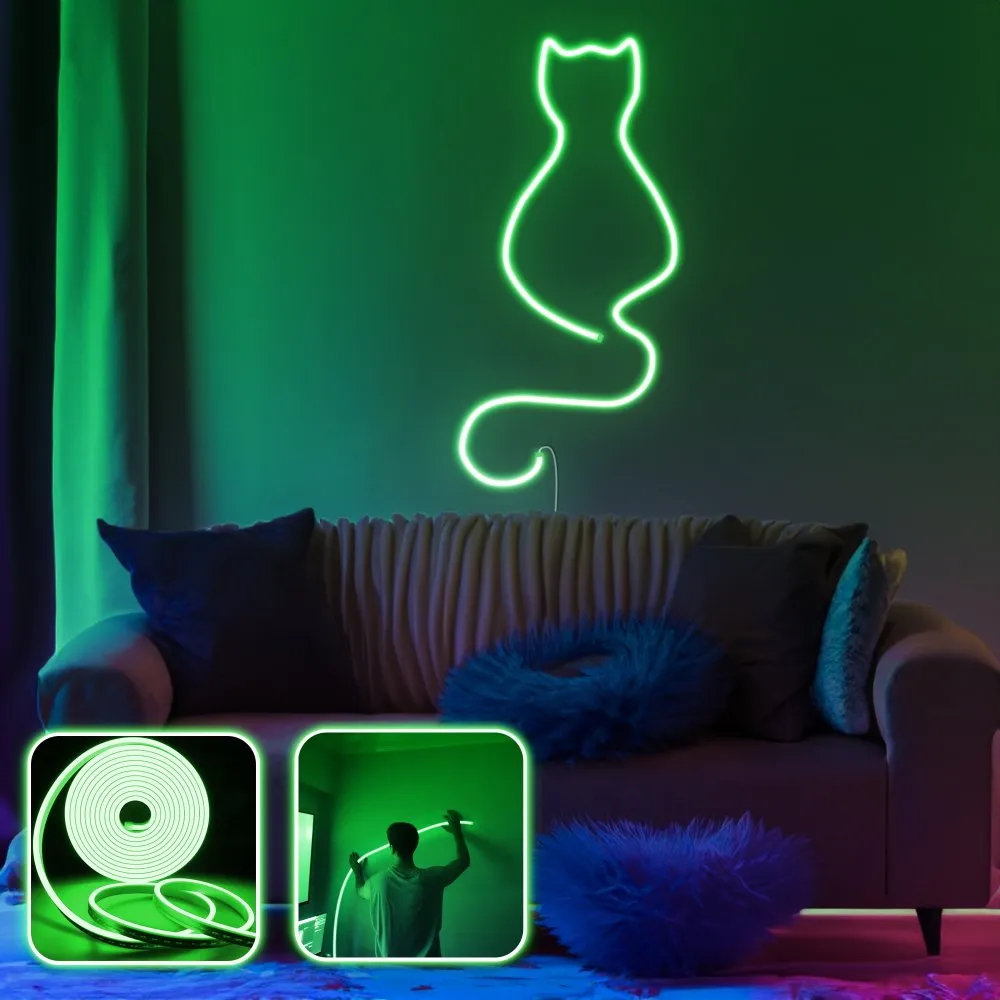 Zidna LED dekoracija Daisy the Cat Medium Green