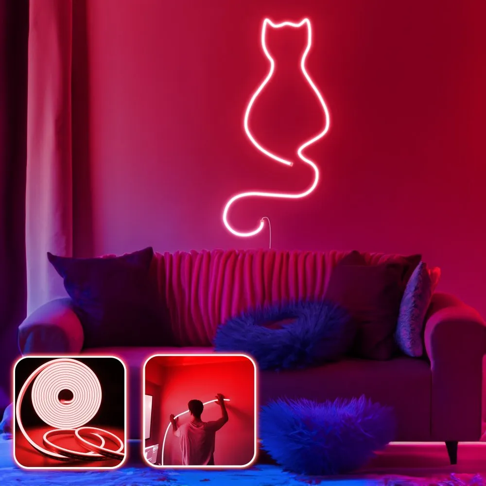 Zidna LED dekoracija Daisy the Cat Medium Red