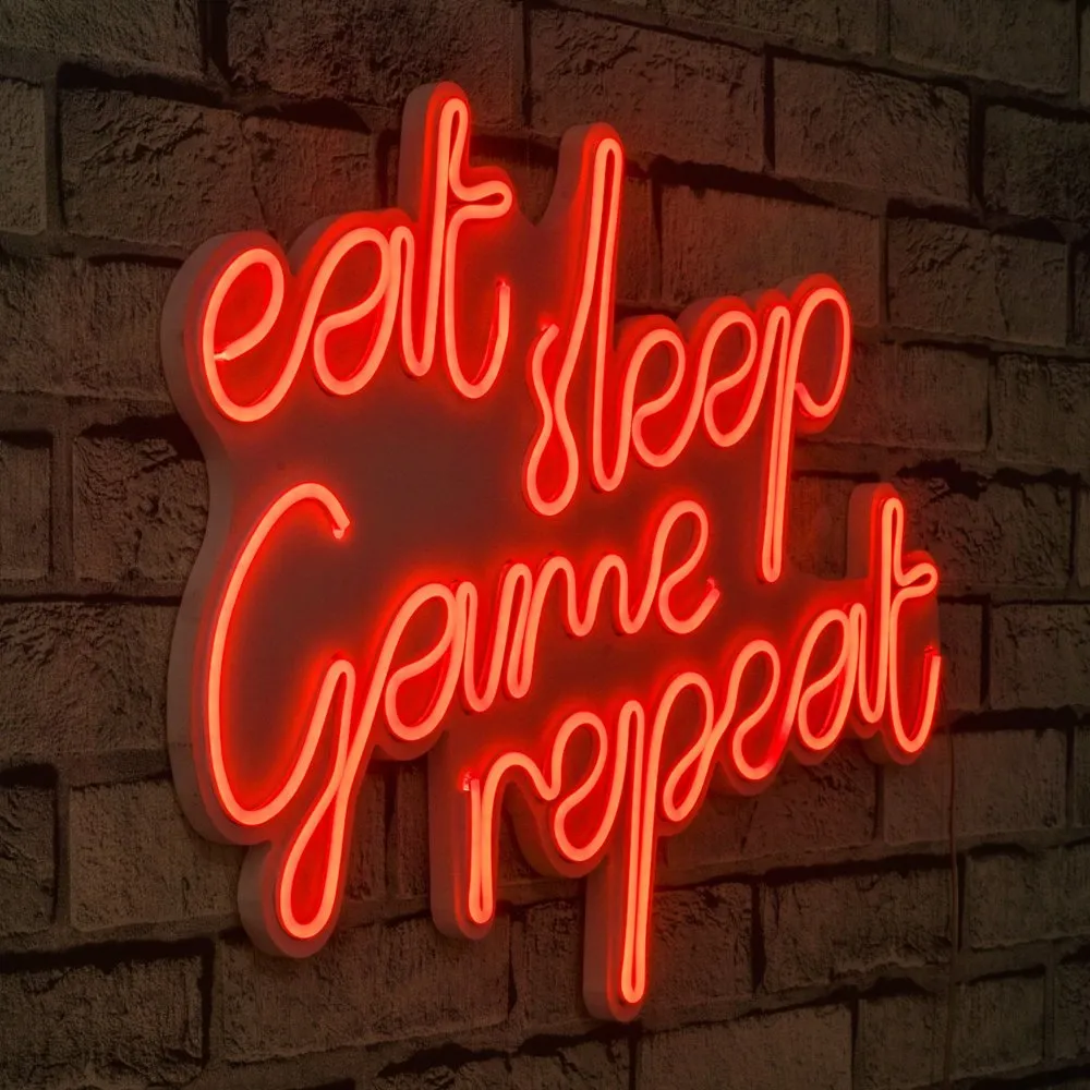 Zidna LED dekoracija eat sleep game repeat red