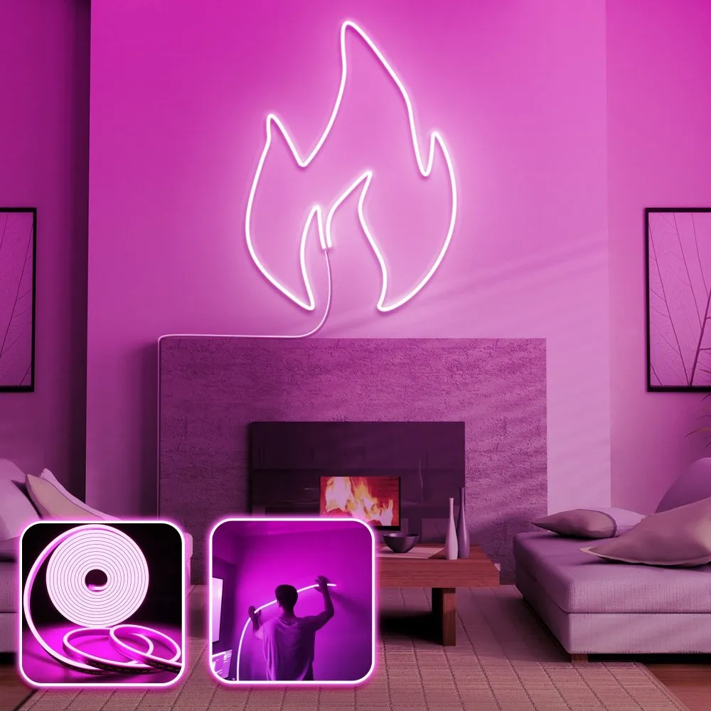Zidna LED dekoracija Fire Medium Pink