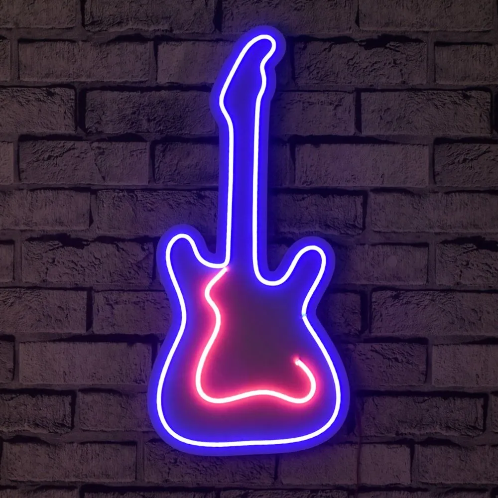 Zidna LED dekoracija Guitar BluePink