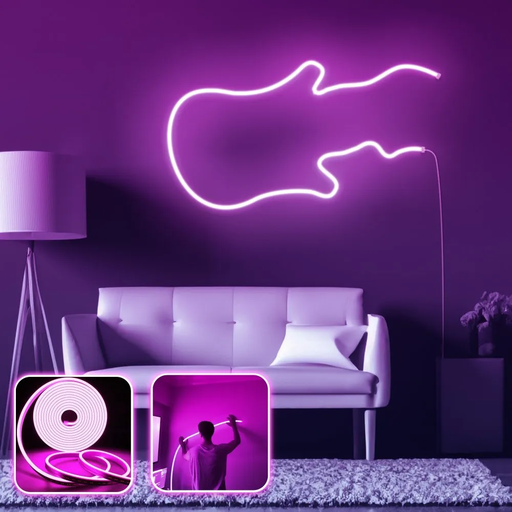 Zidna LED dekoracija Guitar Medium Pink