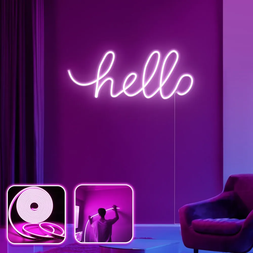 Zidna LED dekoracija Hello Large Pink