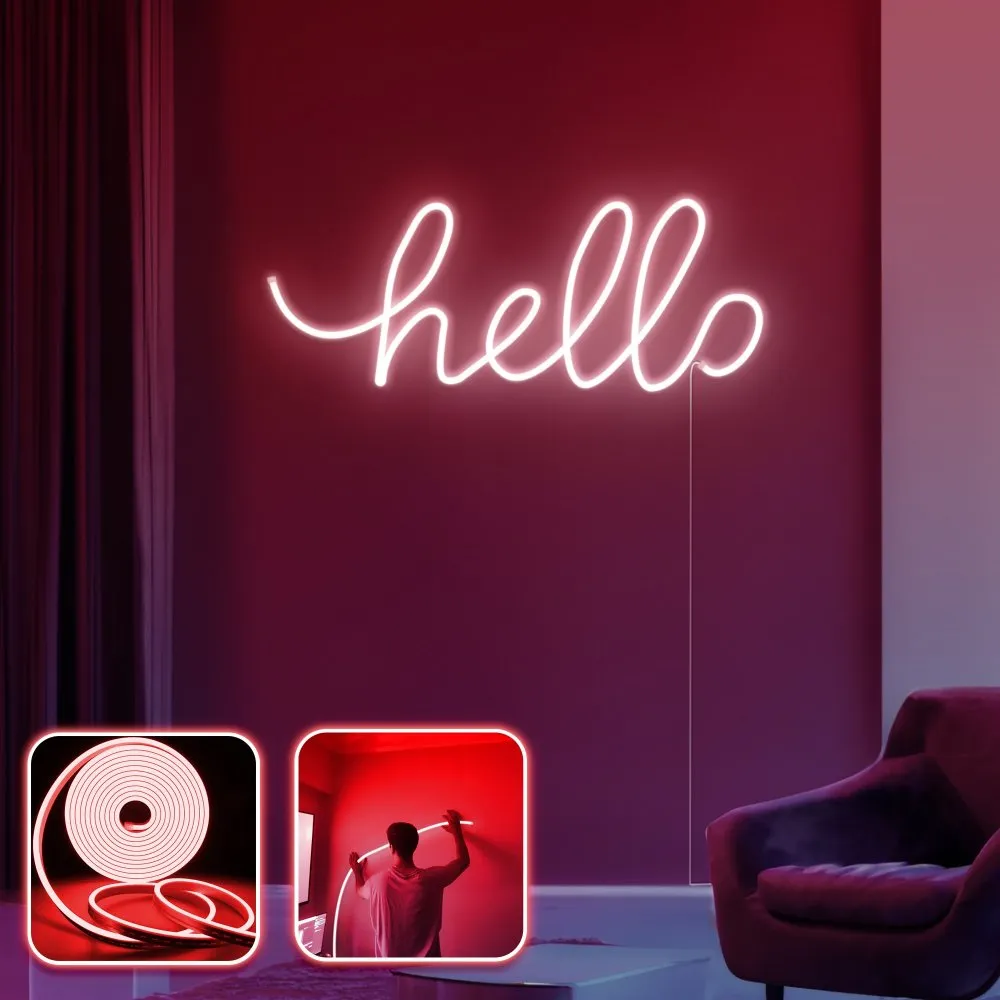 Zidna LED dekoracija Hello Large Red