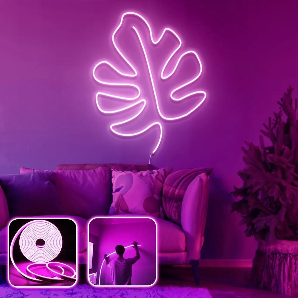 Zidna LED dekoracija Leaf Large Pink