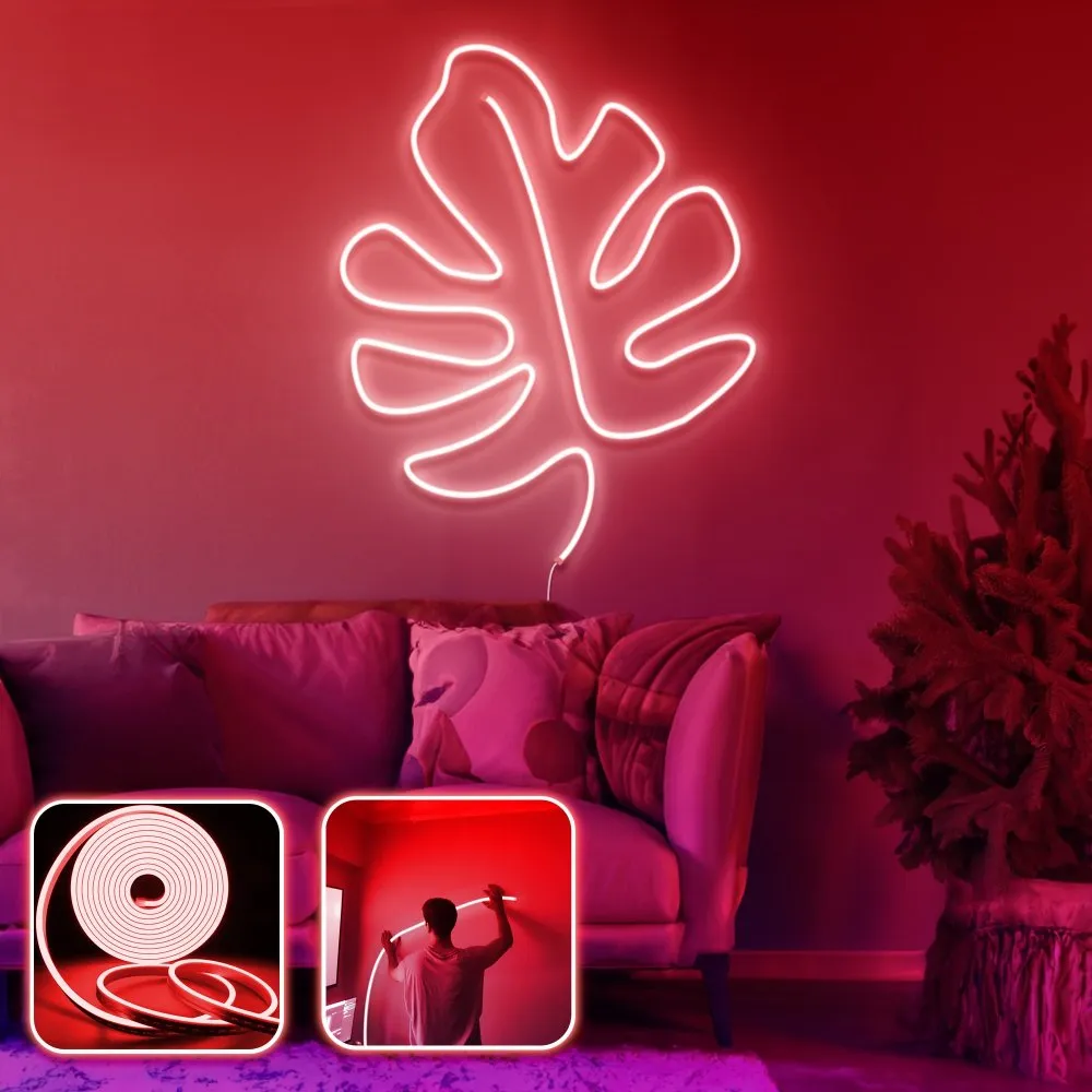 Zidna LED dekoracija Leaf Large Red