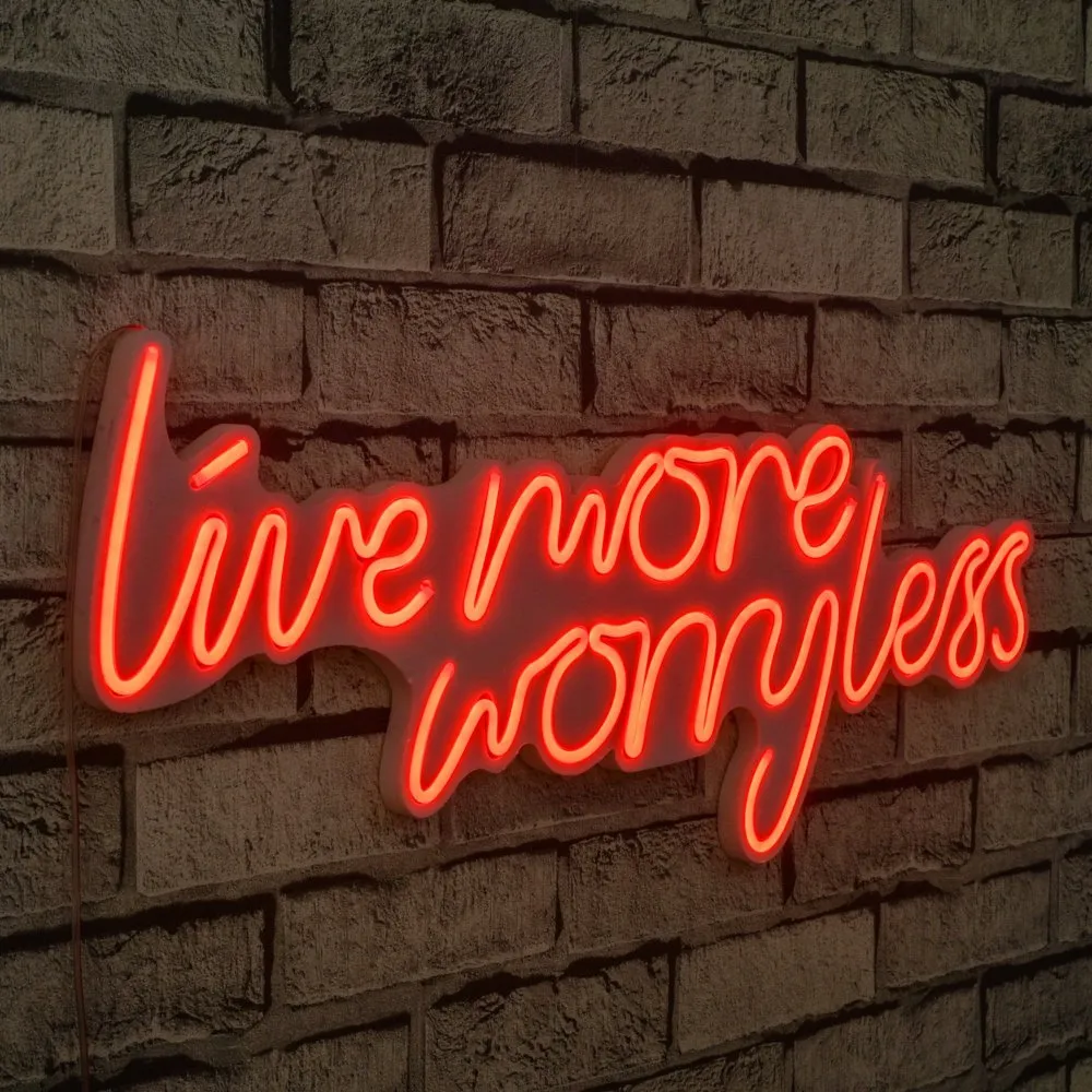 Zidna LED dekoracija Live More Worry Less Red