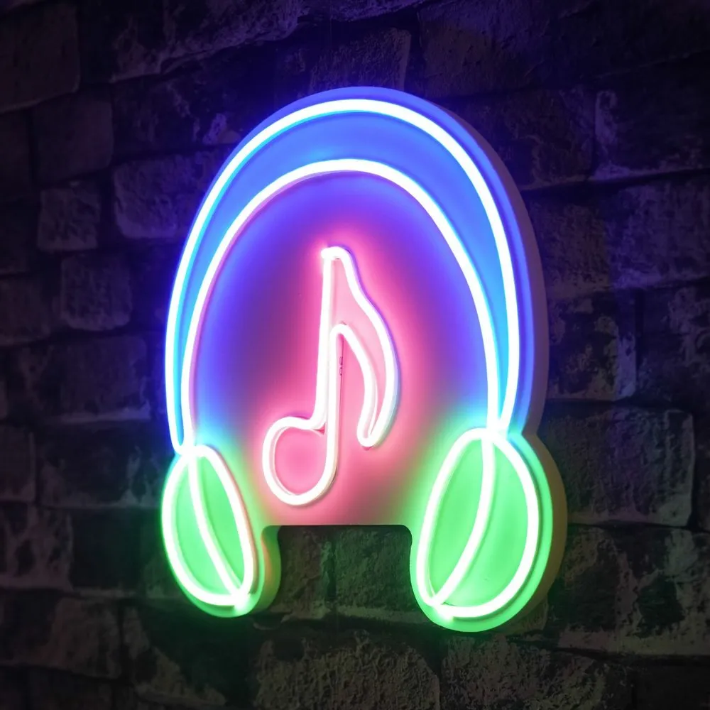 Zidna LED dekoracija Music Sound Headphones Pink