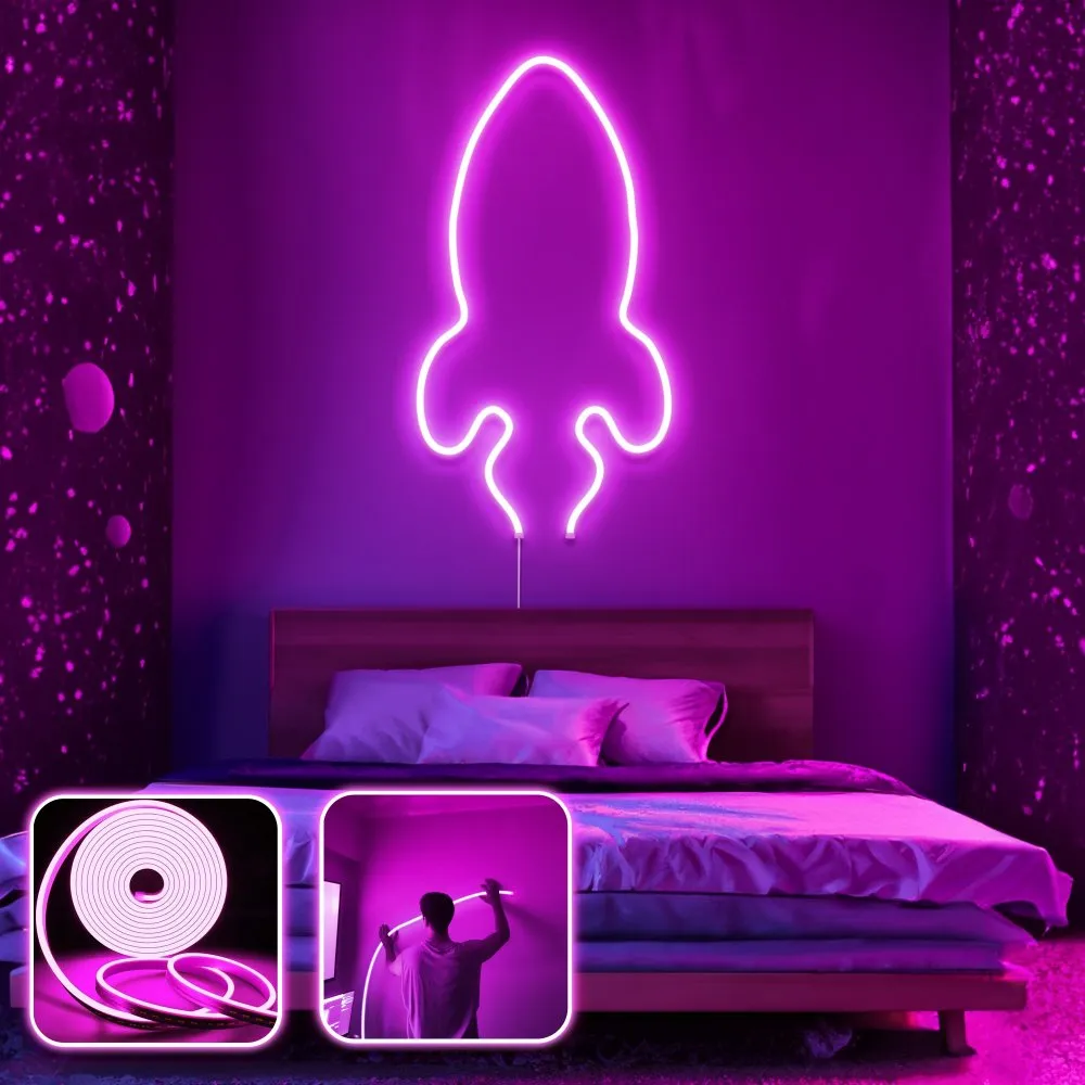 Zidna LED dekoracija Rocket Medium Pink