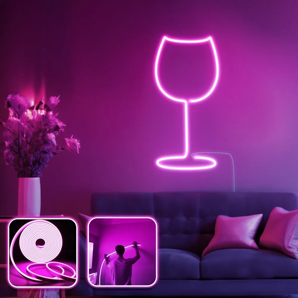 Zidna LED dekoracija Wine Glass Medium Pink