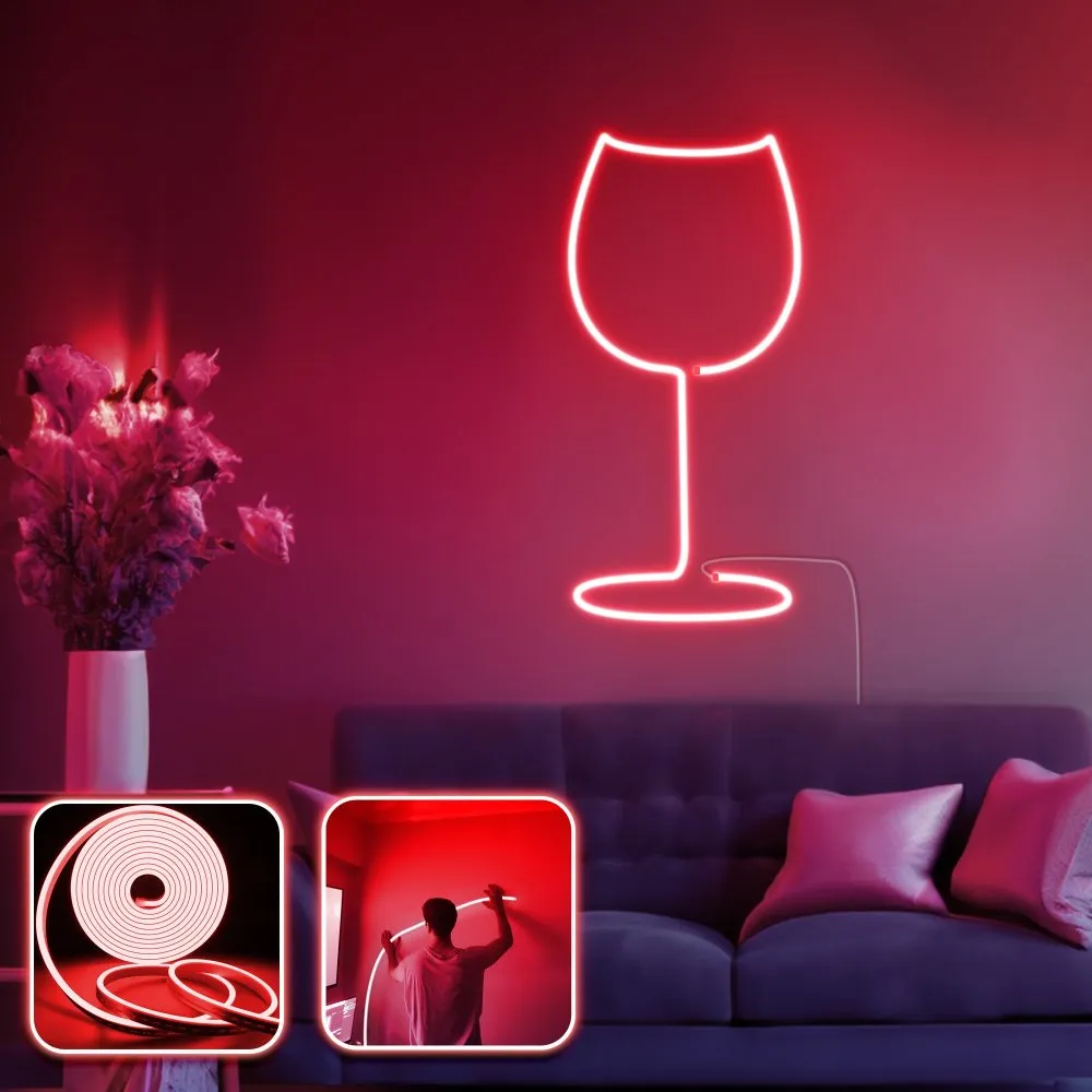 Zidna LED dekoracija Wine Glass Medium Red