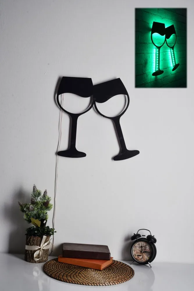 Zidna LED dekoracija Wine Glasses Green