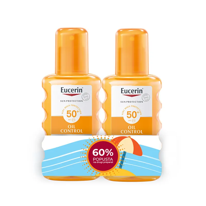 Eucerin Oil Control Dry Touch Sprej za zaštitu osetljive kože od sunca SPF 50+, 2 X 200 ml PROMO