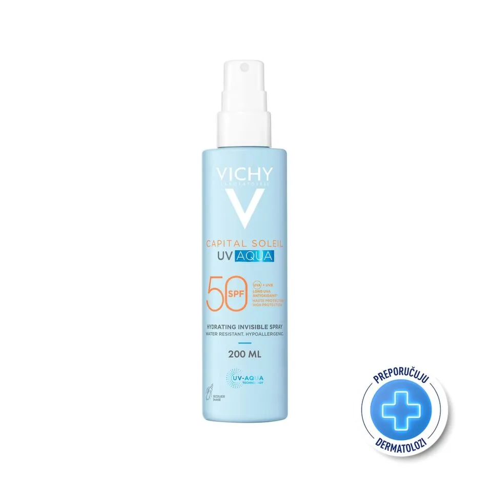 Vichy Capital Soleil Hidrirajući sprej za lice i telo SPF 50 visoka zaštita, 200 ml
