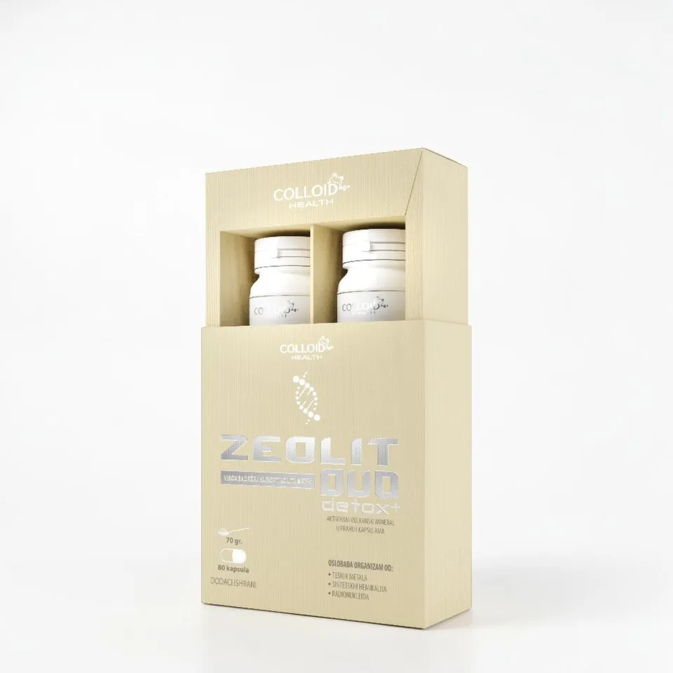 Zeolit Duo Detox, 80 kapsula + 70 g praha