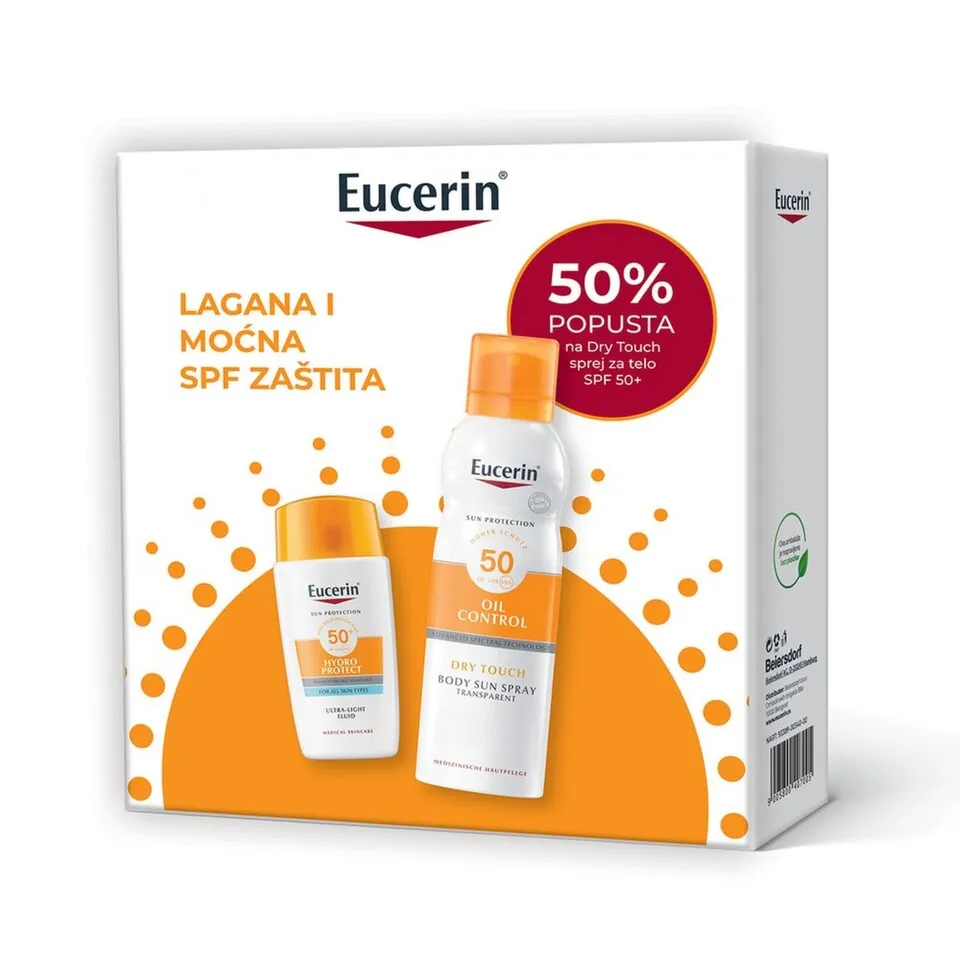 Eucerin Hydro Protect Fluid za zaštitu lica od sunca SPF50 + Dry Touch Sprej za zaštitu kože od sunca SPF 50+ PROMO
