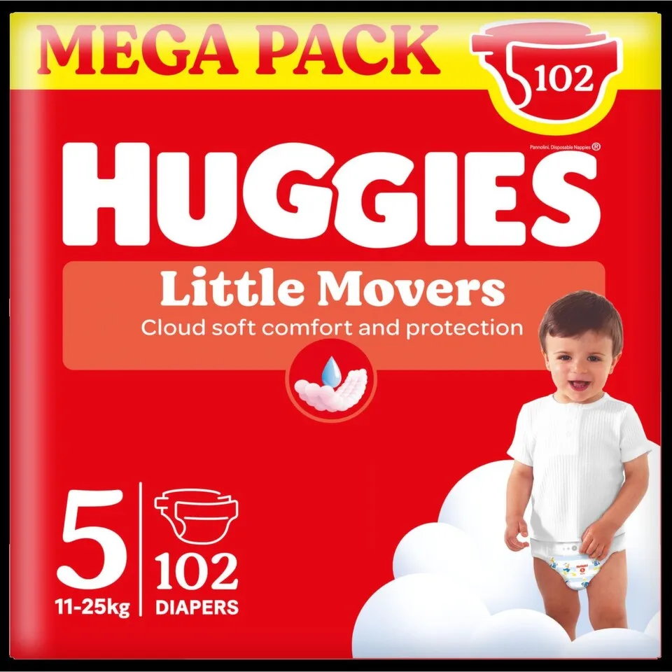 Huggies Little Movers Mega Box Pelene za bebe veličina 5, 102 komada