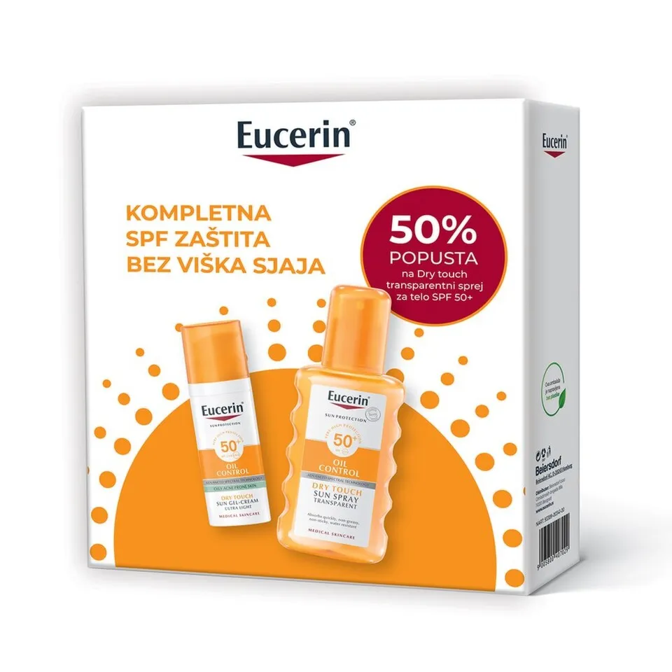 Eucerin Oil Control za zaštitu masne kože od sunca SPF 50 + Oil Control Dry Touch Sprej za zaštitu osetljive kože od sunca SPF 50+ PROMO
