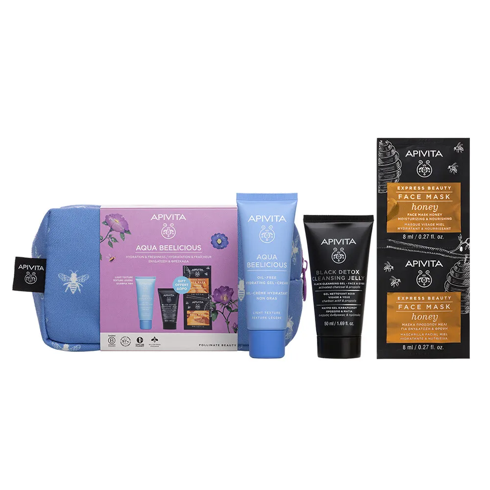 Apivita Aqua Beelicious Lagana krema, 40 ml + Detox gel, 50 ml + Maska med, 2 x 8 ml PROMO