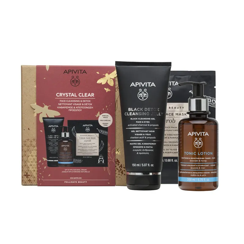 Apivita Promo Set Crni Detox gel 150 ml + Tonik losion 200 ml + Maska za lice sa rogačem GRATIS
