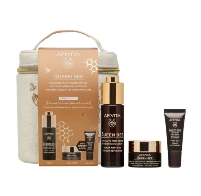 Apivita Set Queen Bee Serum, 30 ml + Lagana krema, 15 ml + Krema za zonu oko oka, 5 ml