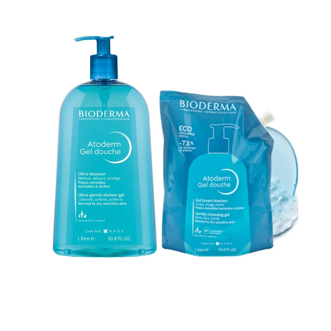 Bioderma Atoderm Blagi gel za tuširanje, 1l + Refill 1l