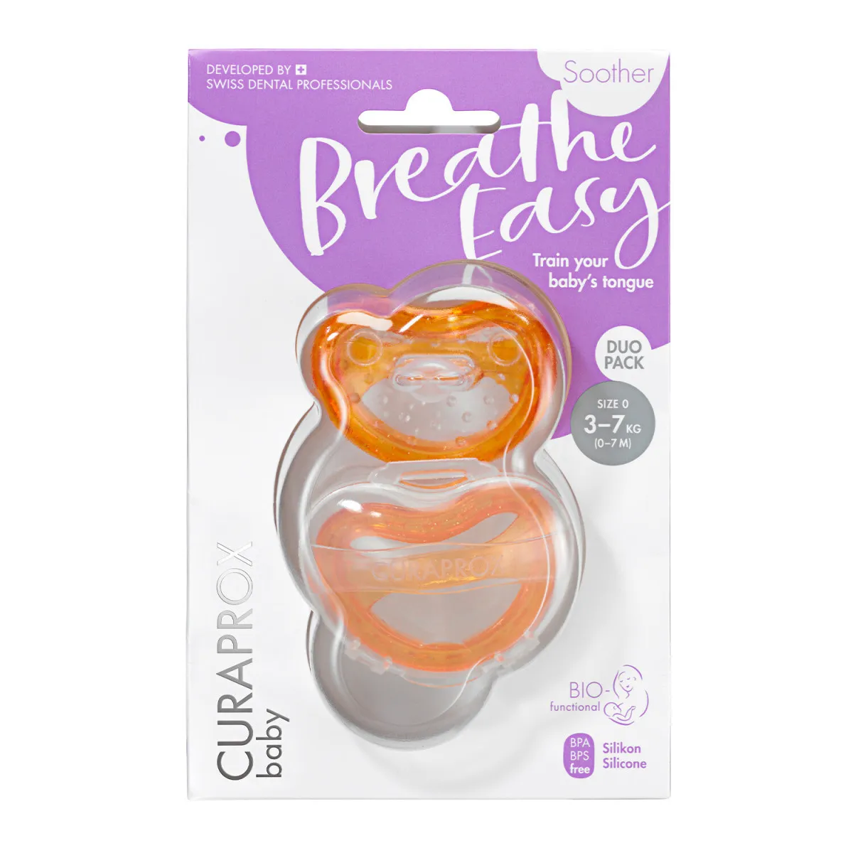 Curaprox  Baby duda 2/1, veličina 0, narandžasta + Curaprox dečija četkica 4260 gratis