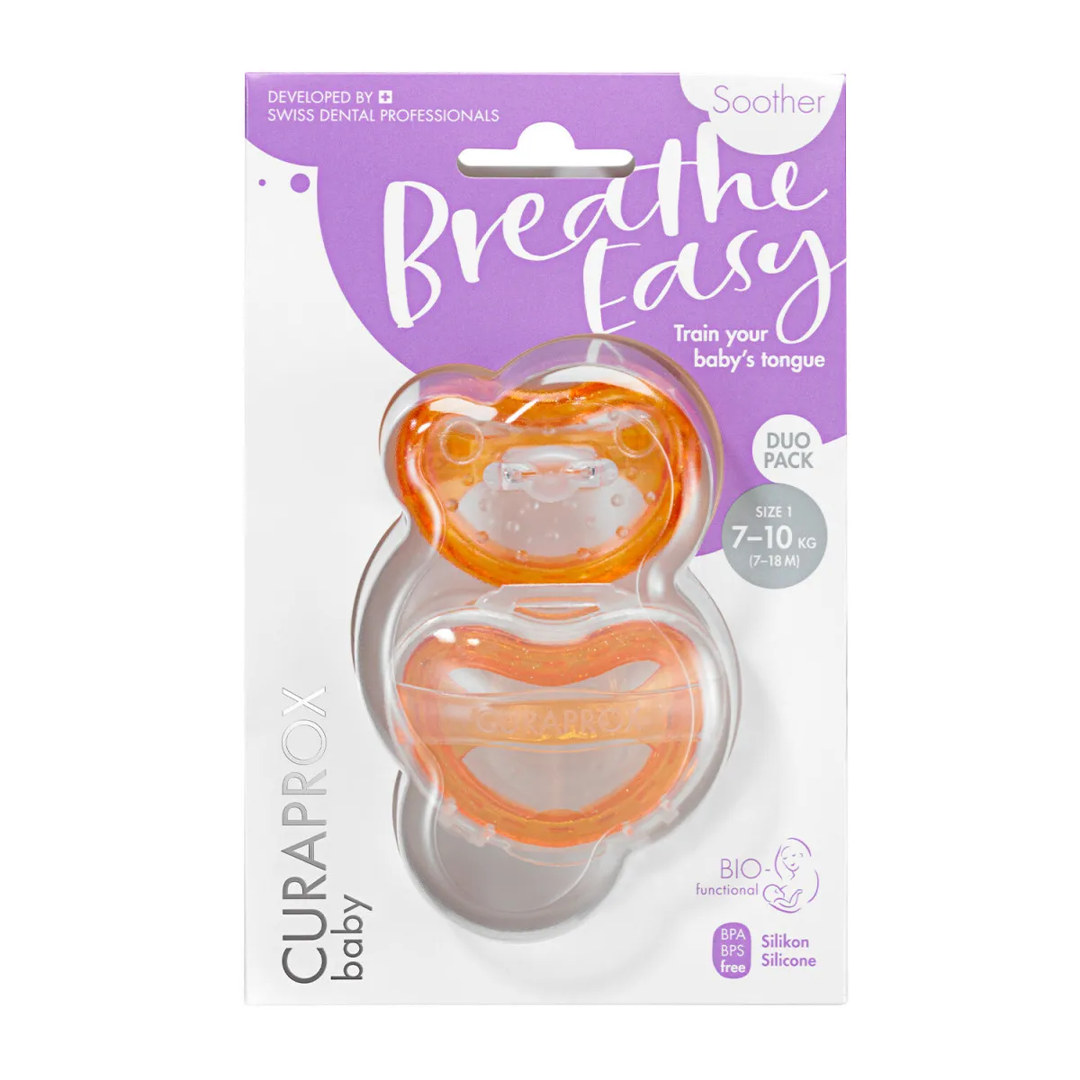 Curaprox Baby duda 2/1, veličina 1, narandžasta + Curaprox dečija četkica 4260 gratis