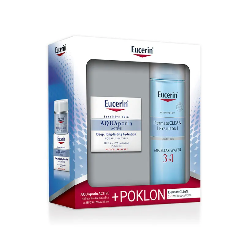 Eucerin AQUAporin UV protect krem 50 ml + Eucerin DermatoClean [Hyaluron] Micelarna voda 3u1 200 ml