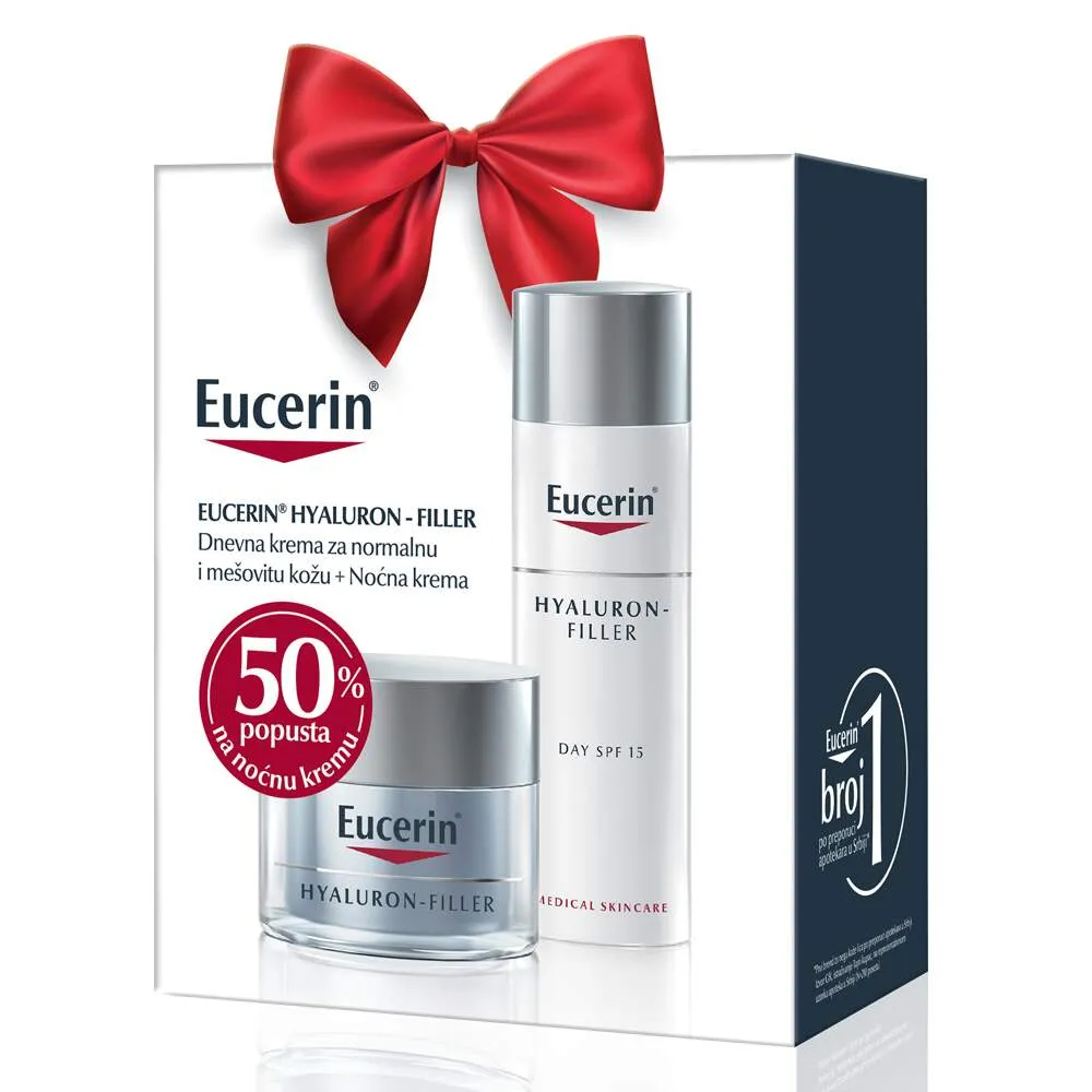 Eucerin Box Hyaluron-Filler Dnevna krema za normalnu i mešovitu kožu  SPF15 + Hyaluron-Filler Noćna krema sa 50% popusta
