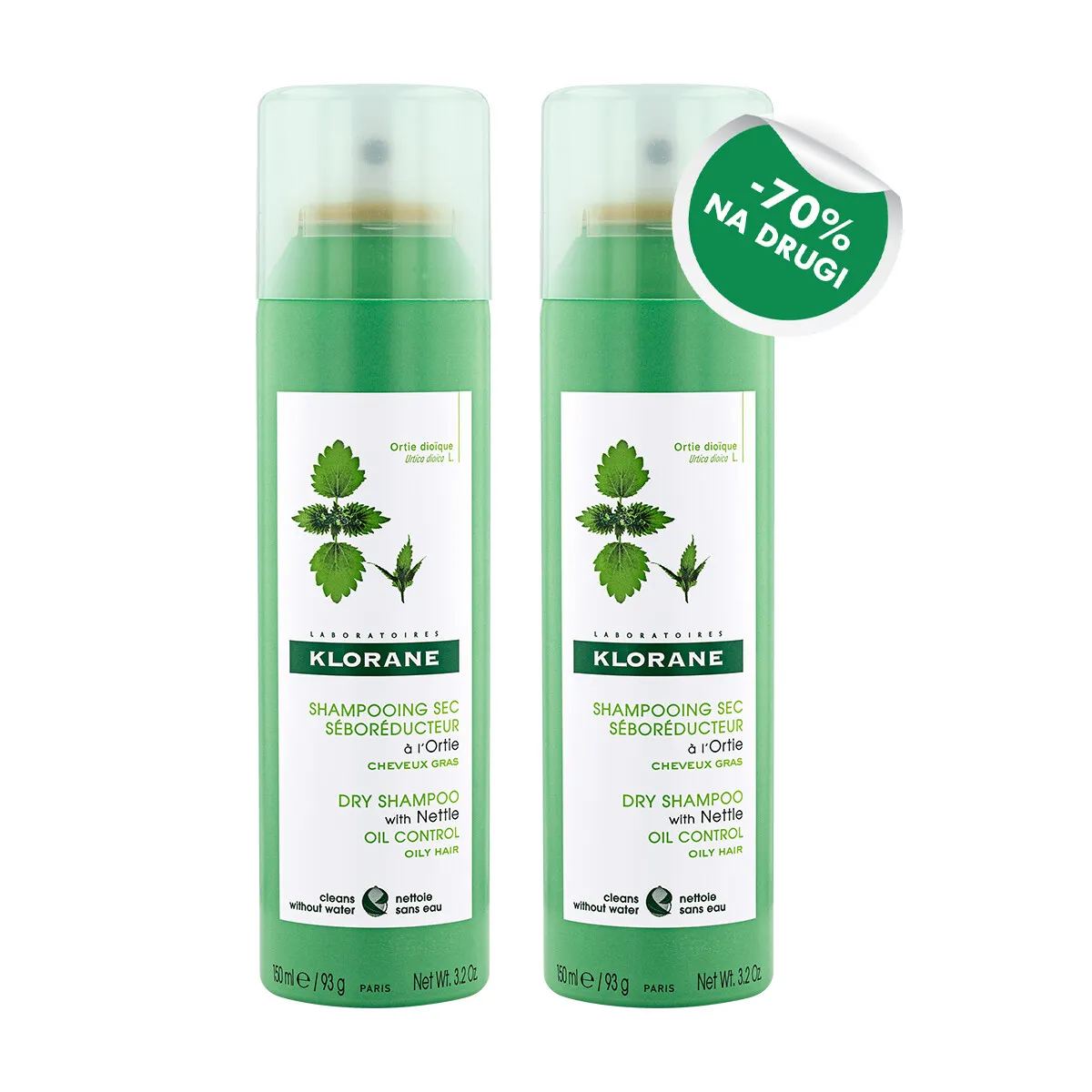 Klorane Kopriva šampon za suvo pranje, 150 ml + 50% popusta na drugi komad