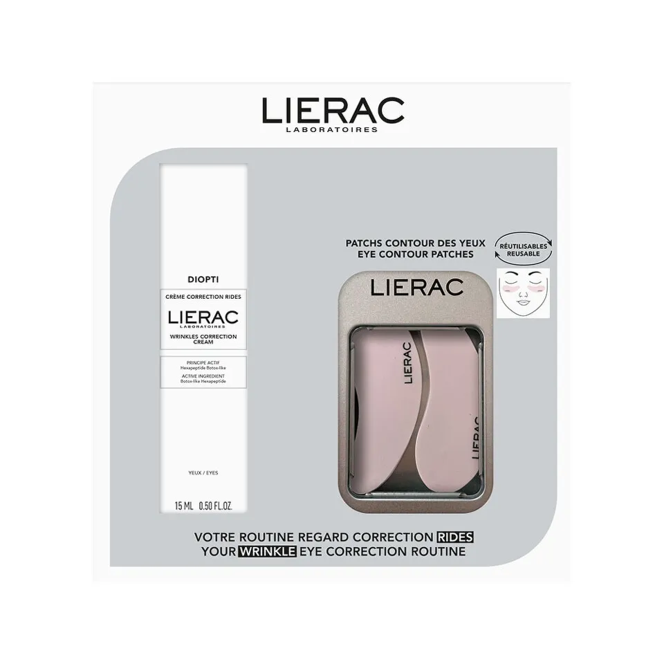 Lierac Diopti Set Krema za korigovanje bora u zoni oko očiju, 15 ml + Jastučići za podočnjake