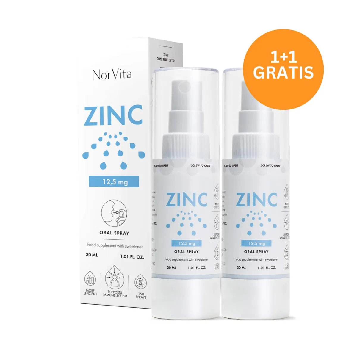 NorVita Cink oralni sprej, 30 ml 1+1 GRATIS