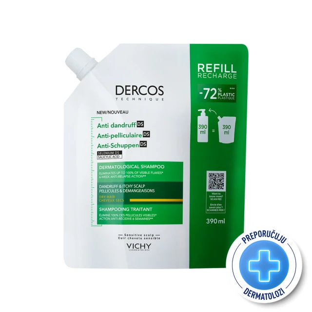 Vichy Dercos Anti-Dandruff Šampon za suvu kosu Refill, 390 ml