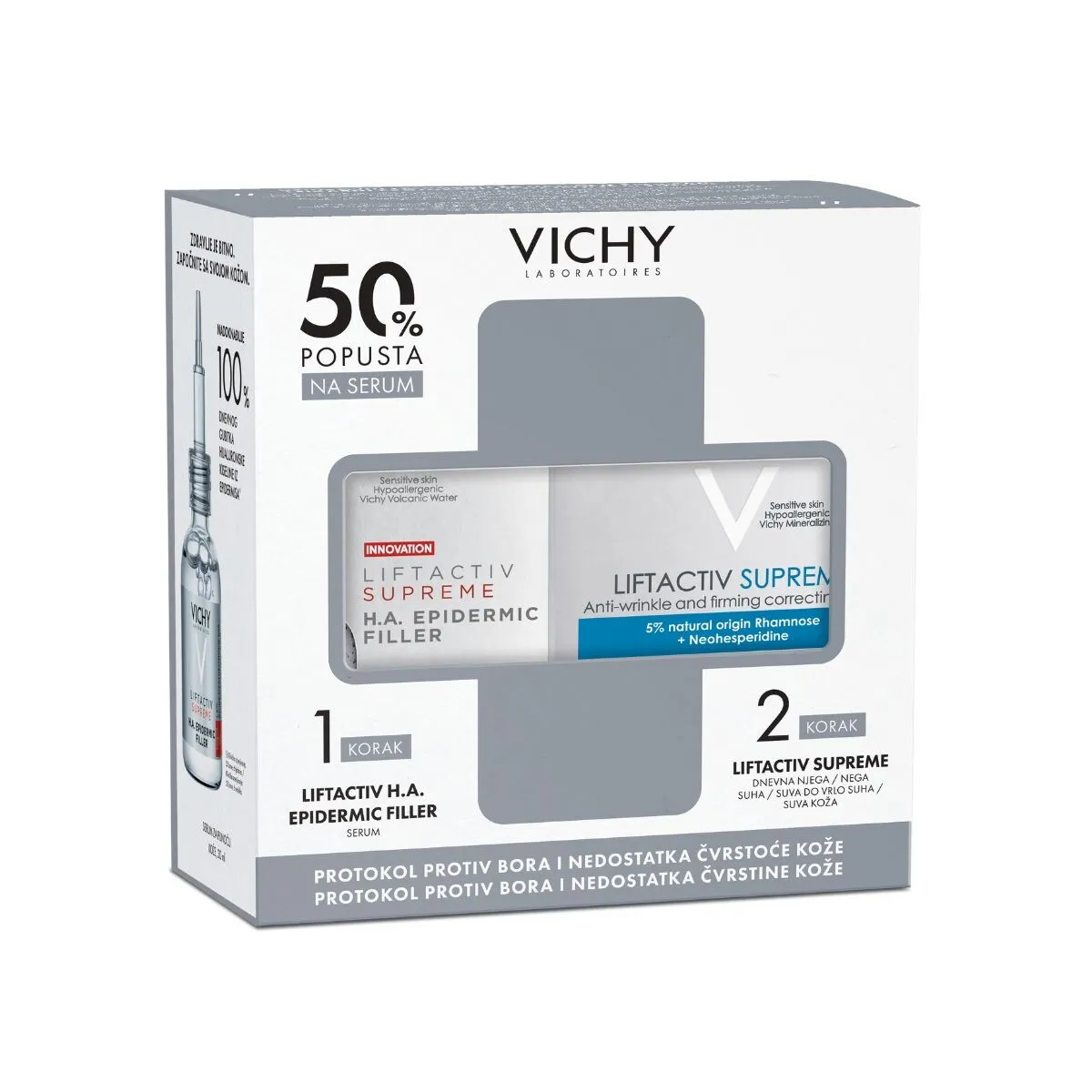 Vichy Liftactiv Supreme H.A. Epidermic Filler Serum, 30 ml + Dnevna nega za suvu kožu, 50 ml