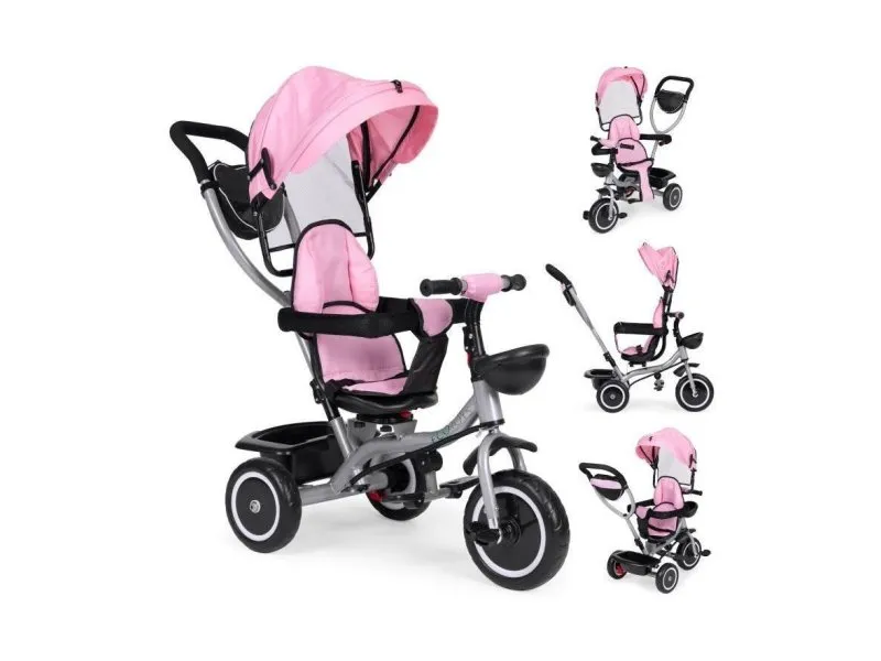 2u1 tricikl sa rotirajuim sediçtem i sklopivom tendom Pink, ECOTOYS